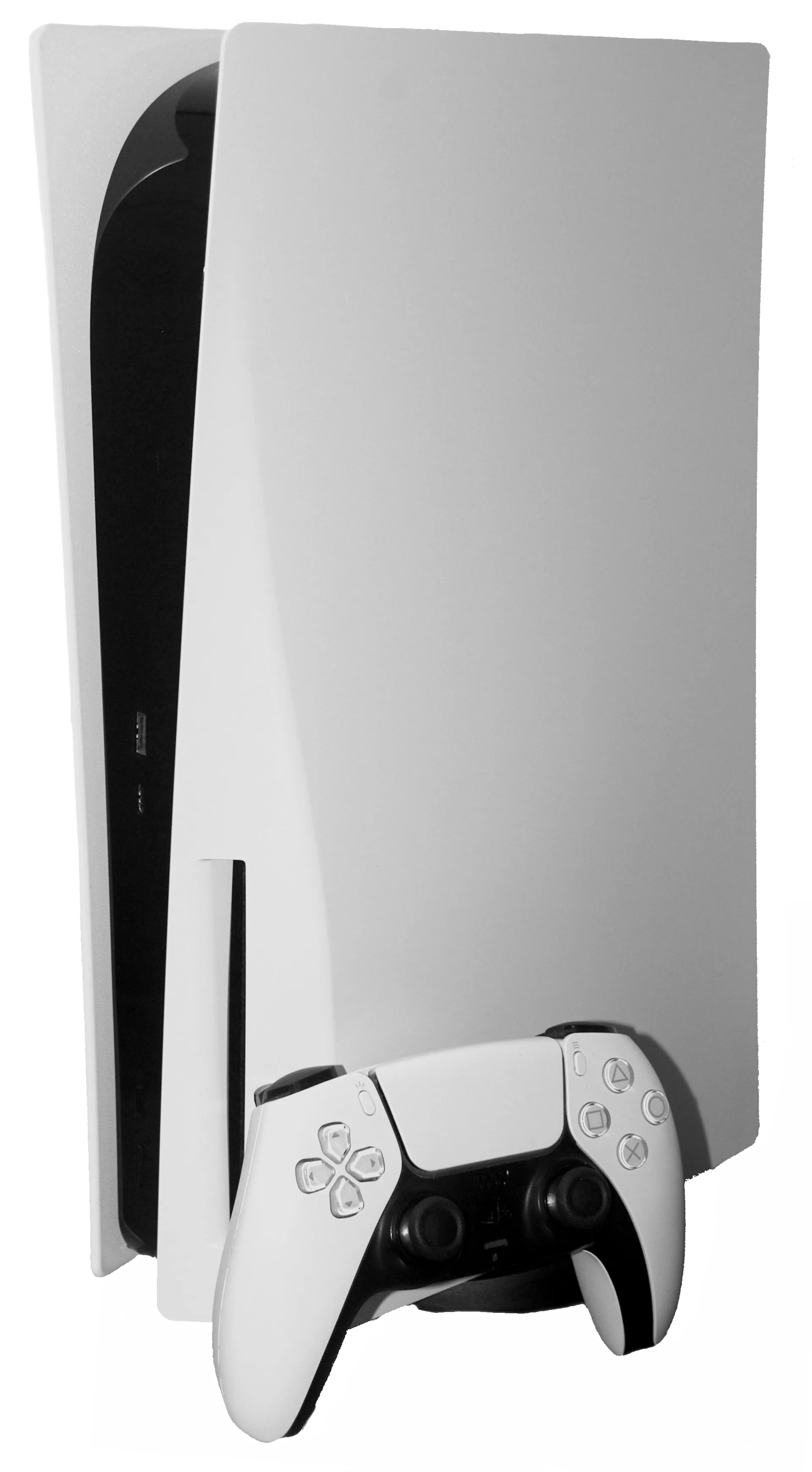 Black and white Playstation 5 base edition with controller
