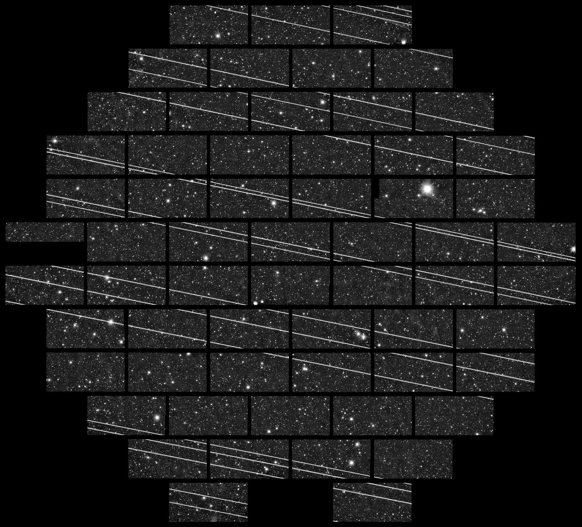 Starlink satellites on the way to parking orbit (iau2001a)