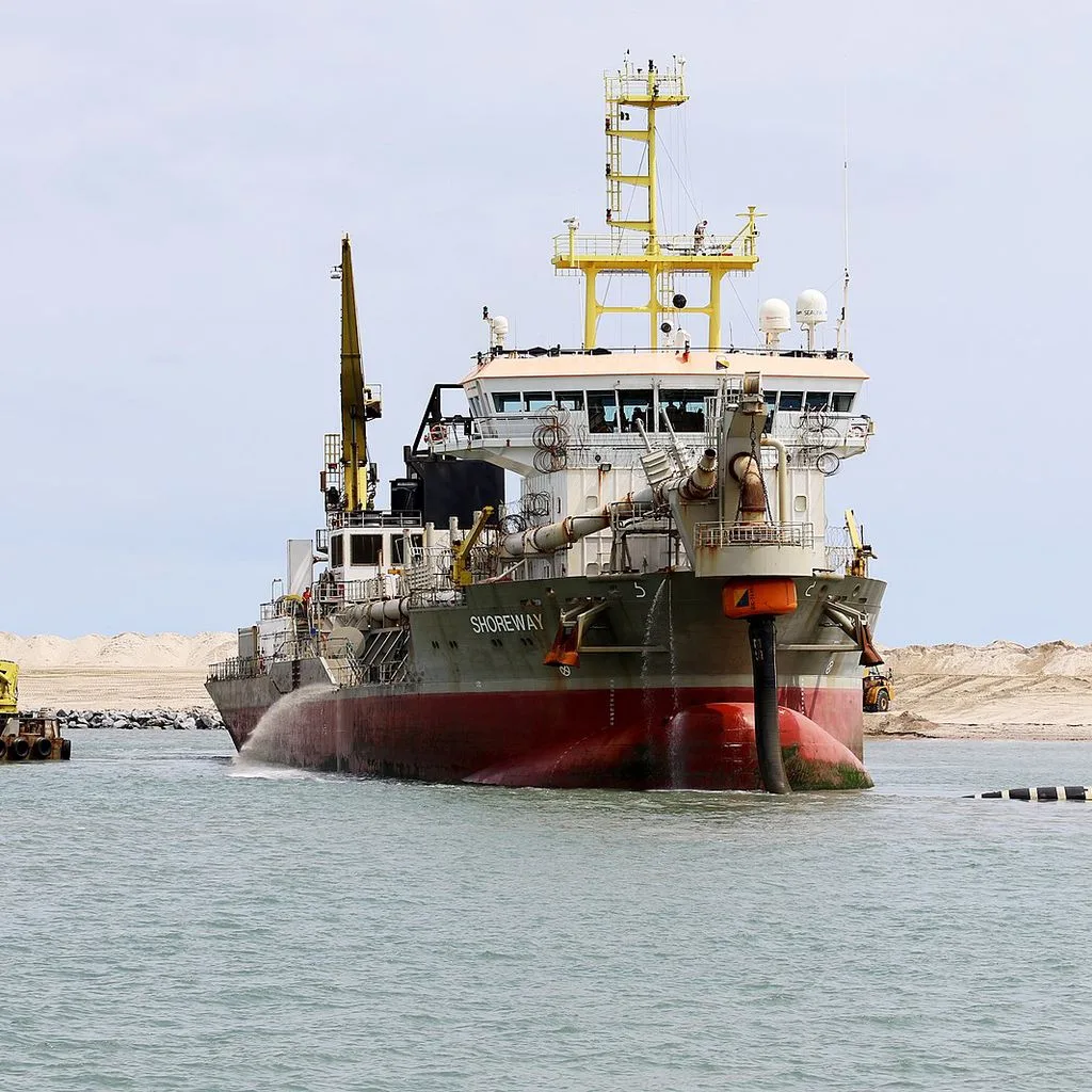 Dredging vessel on motion at Dangote refinery site, Lekki Lagos State, Nigeria