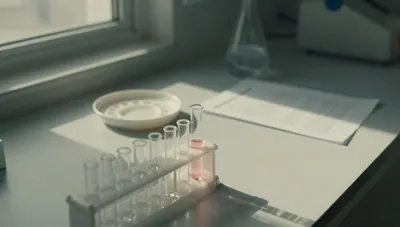 Laboratory bench with specimen tubes and a multi-well dish in soft morning light, suggesting early-season flu surveillance.