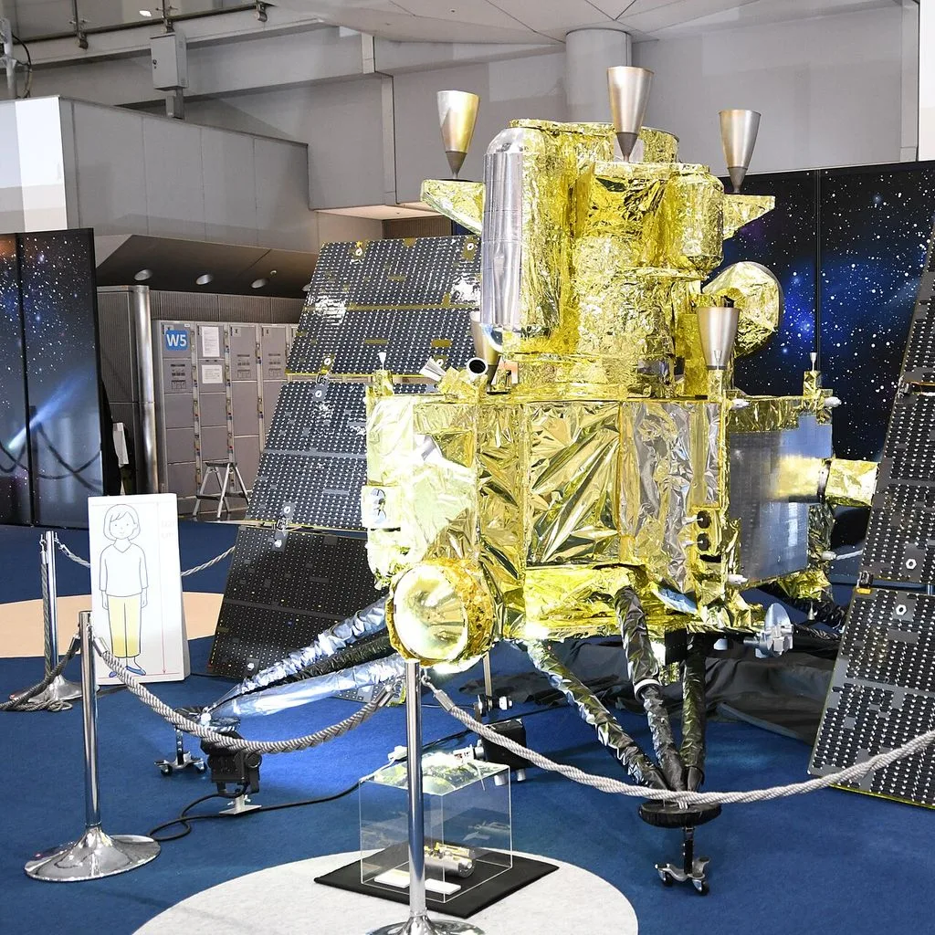 MMX spacecraft (scale model) right rear view in 1F atrium of JA2024 at Tokyo Big Sight October 19, 2024