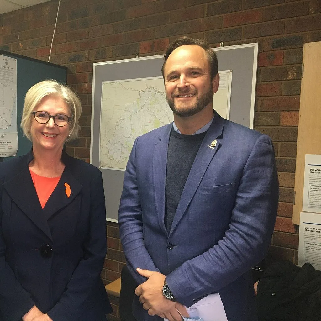Helen Haines and Ross Lyman at Indi results declaration — June 2022